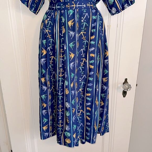 Vintage Pendleton Blue, Turquoise & Gold Nautical Beach Print Skirt Set - Picture 3 of 10